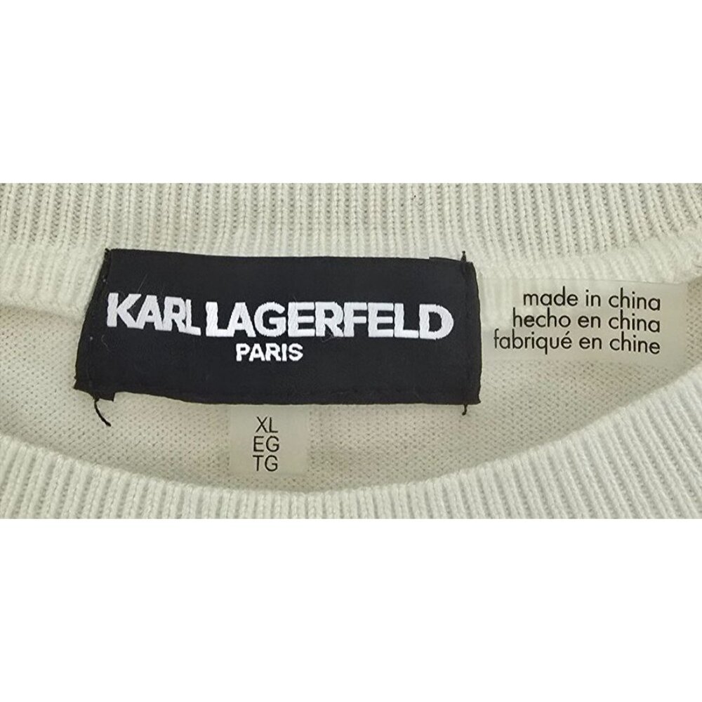 Karl Lagerfeld Paris Women's Geometric-Print Mixed-Media Ruffle-Trim Sweater - S - Picture 5 of 5